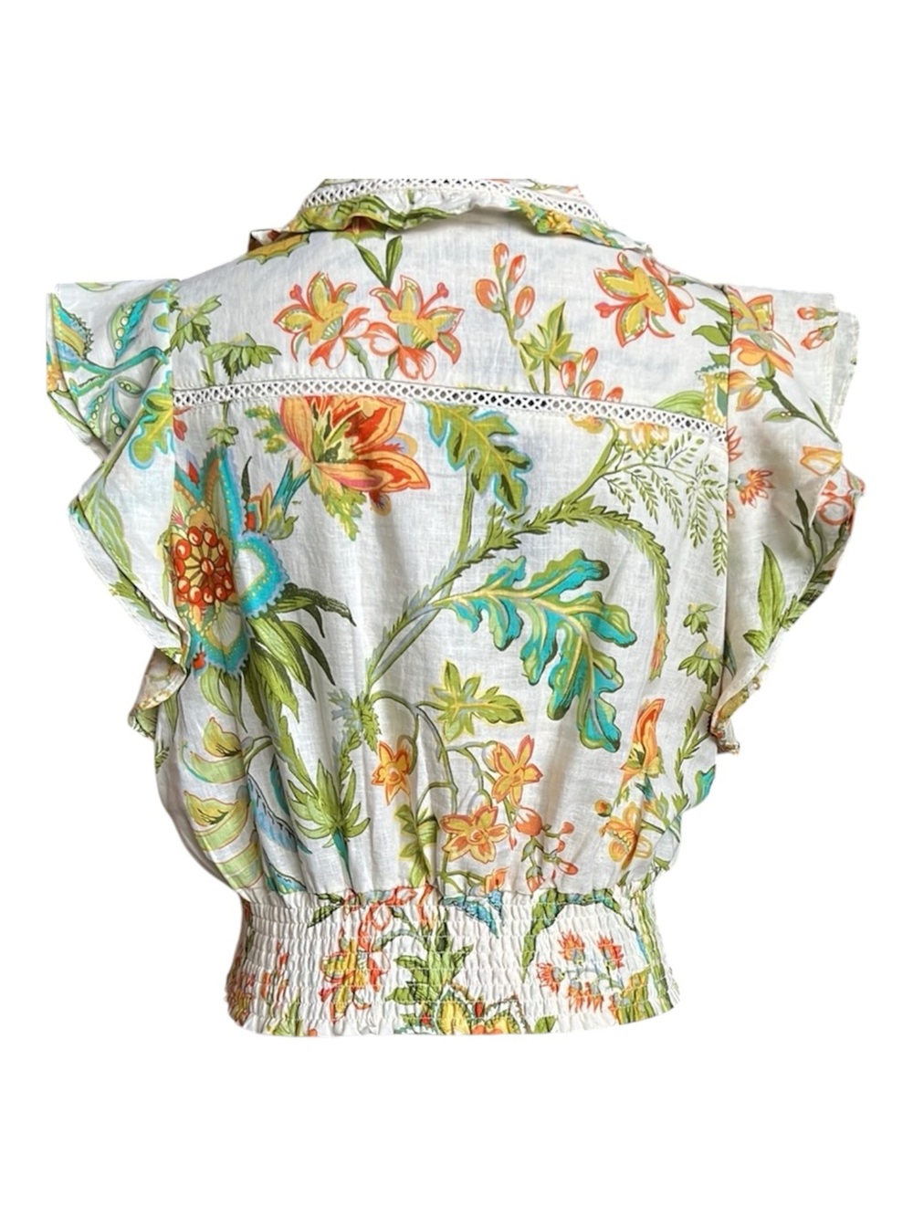 Rachel Zoe White Floral Tie-Front Ruffle Wrap Top Size M - Picture 3 of 5